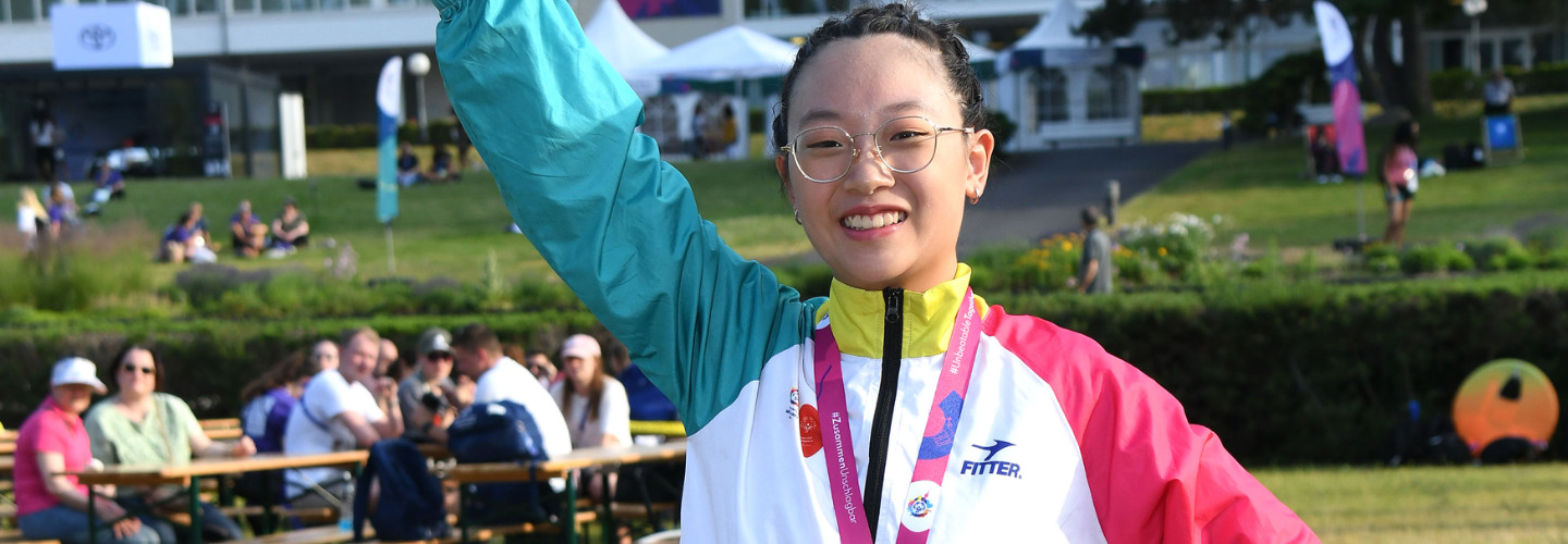 Cheuk In Wai (Rhythimsche-Sportgymnastik) ist die erste Goldmedaillengewinnerin der Weltspiele