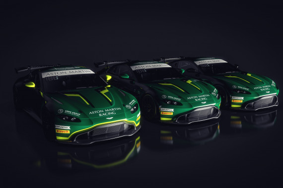 British Racing Green bei den drei Aston Martin Vantage GT4 von Dörr Motorsport