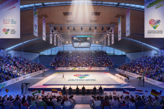 Ob Turnen in der Messe Karlsruhe oder Sportklettern mitten auf dem Marktplatz, TWG2029 versprechen Weltklasse-Höchstleistungen im ganzen Stadtgebiet.