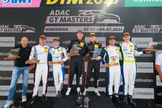 Das Podium des dritten ADAC GT Masters-Saisonrennens